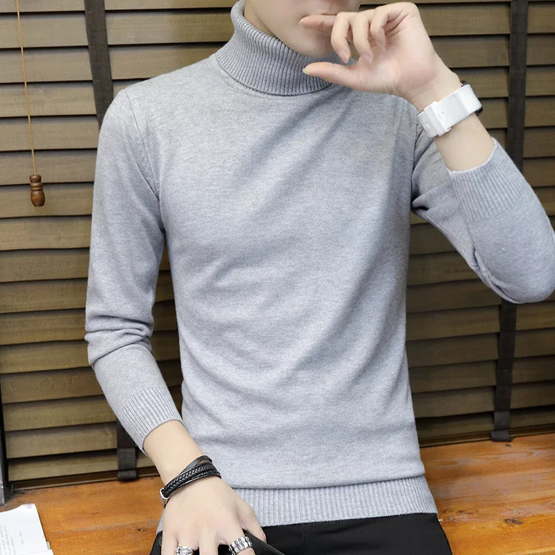 Men Casual Knit Sweaters/Male Slim Fit Turtleneck Tight Knit Shirt Men's Knitted Sweaters Autumn Winter