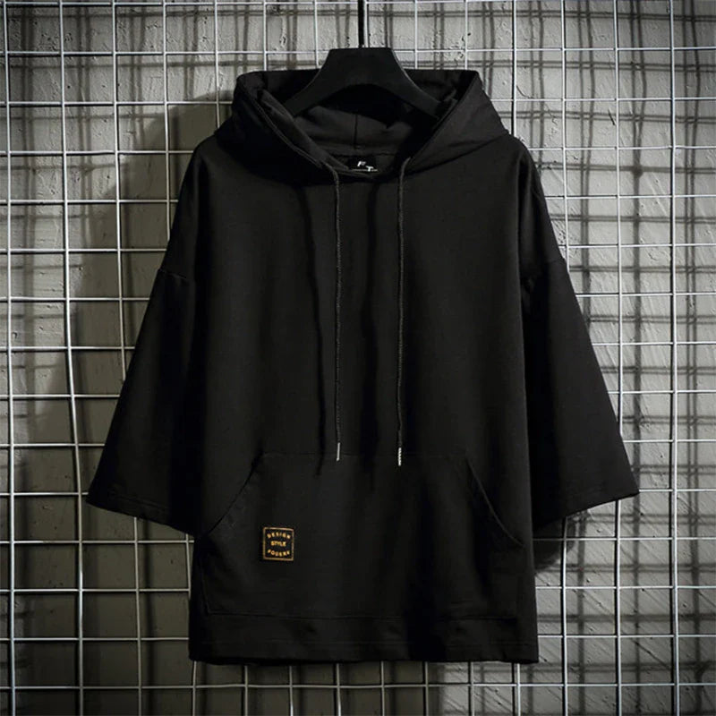 saferido Men Casual Hoodies Spring Summer Harajuku Korean Men's Loose Hooded Tops Large Size Three Quarter Sleeve Hooded Tops
