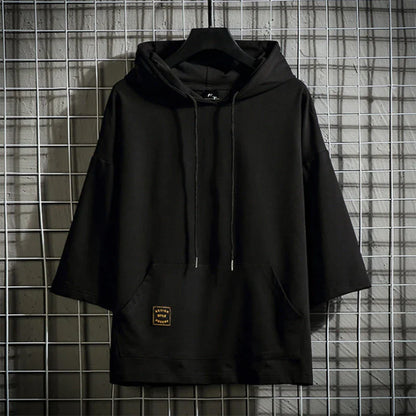 saferido Men Casual Hoodies Spring Summer Harajuku Korean Men's Loose Hooded Tops Large Size Three Quarter Sleeve Hooded Tops