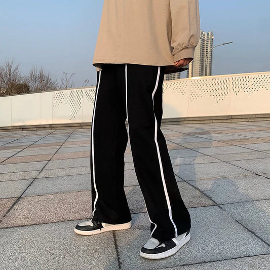 saferido Loose Trend Casual Sweatpants Contrast Color Strip Wide Leg Straight Trousers Fashion Spring Summer All-match Sports Trousers