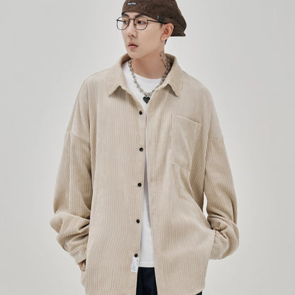 saferido Oversized Shirt For Men Streetwear Men's Corduroy Long Sleeve Shirts Harajuku Korean Shirt Unisex Fashion Clothing