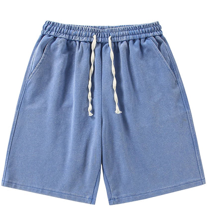 saferido 2024 New Distressed Summer Shorts Men 320G Heavy Cotton Drawstring Harajuku Loose Sweatshorts Male Casual Short Pant Streetwear
