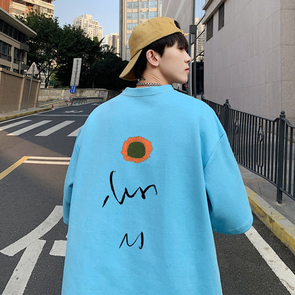 Short sleeved men's fashion brand versatile fashion simple printing five sleeve T-shirt design sense of minority loose summer