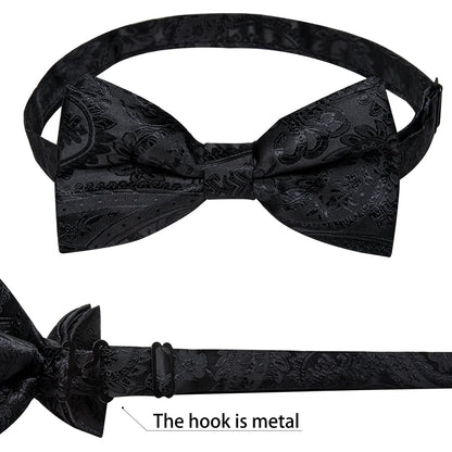 Men Black Paisley Vest Necktie Bowtie Pocket Square Cufflinks Dress Set Classic 5 PCS Business Waistcoat for Man