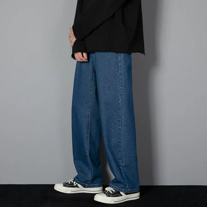 saferido New Korean Men's Casual Long Jeans Classic Man Straight Denim Wide-leg Pants Solid Color Light Blue Grey Black 3XL