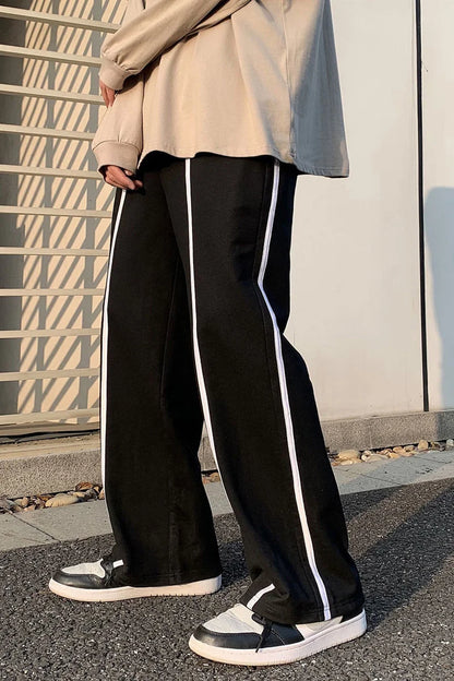 saferido Loose Trend Casual Sweatpants Contrast Color Strip Wide Leg Straight Trousers Fashion Spring Summer All-match Sports Trousers