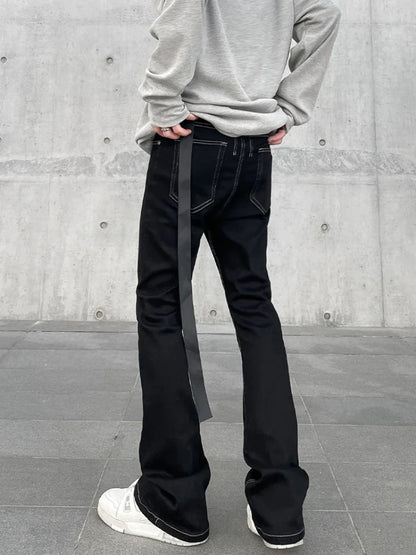 Jeans Men Vintage Ribbons Spring Autumn American Trendy Minimalist 90s Hip Hop Daily Flare Trousers Tender Boyfriends Style New