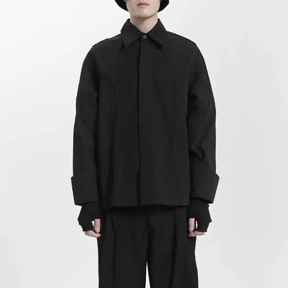 saferido Mens Japanese Dark Style Casual Long-Sleeved Shirt 2024 New Genderless Fashion Personality Youth Trend Solid Color Shirt Unisex