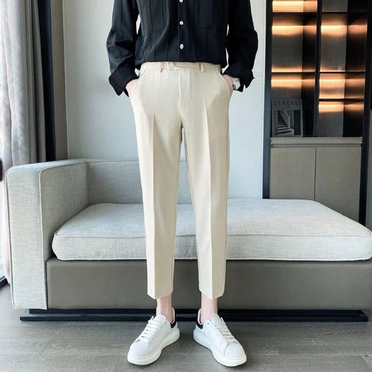 saferido  Korean Style Ankle Length Spring Men Dress Pants Stretched Simple Slim Fit Casual Office Trousers Formal Wear Hot Sale 36