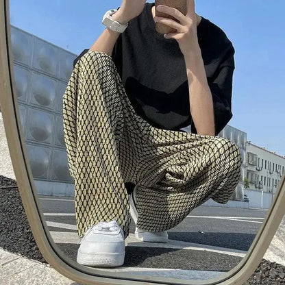 Men's Casual Pants Hip Hop Hippie Trousers Male Plaid Loose Summer Stylish Korean Style Y2k Cotton Long New In Comfortable