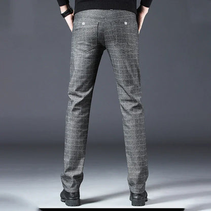 Men's New Designer Plaid Business Prom Work Stretch Trousers Male Vintage Soft Cotton Slim Fit Straight Leg Casual Long Pants