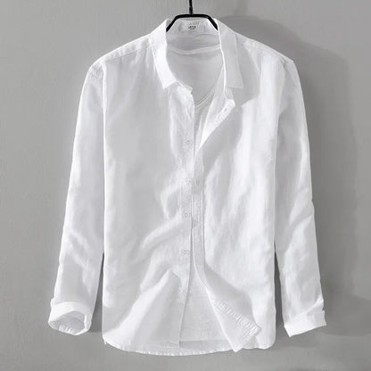 spring autumn new men's shirts fashion lapel casual long-sleeved cotton and linen shirts loose breathable linen shirts