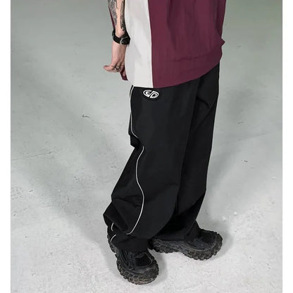 saferido New Spring and Autumn Fashion Brand Panel Contrast Drawstring Straight Barrel Workwear Sports Casual Loose Versatile Men's Pants