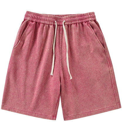 saferido 2024 New Distressed Summer Shorts Men 320G Heavy Cotton Drawstring Harajuku Loose Sweatshorts Male Casual Short Pant Streetwear