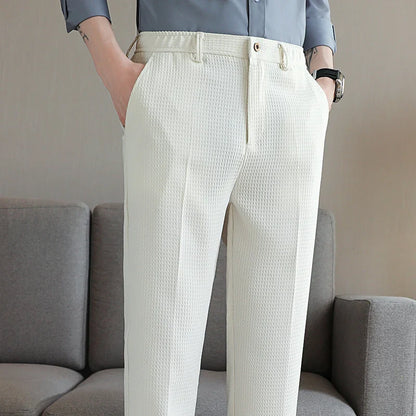 saferido Elastic Slim Men Suit Pants Spring High-quality Solid Color Full Length Pants Business Solid Color Casual Formal Trousers 29-38