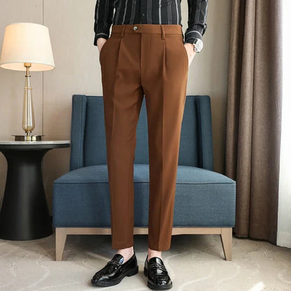 saferido British Style Men High Waist Dress Pants Autumn Solid Color Casual Trousers Slim Fit Formal Suit Pants Fashion Men Clothing 38