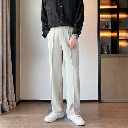 Spring Summer Men Suit Pants Wide Leg Long Drape Trousers Fashion Streetwear Clothing Solid Stretch Waist Oversize Pants Black
