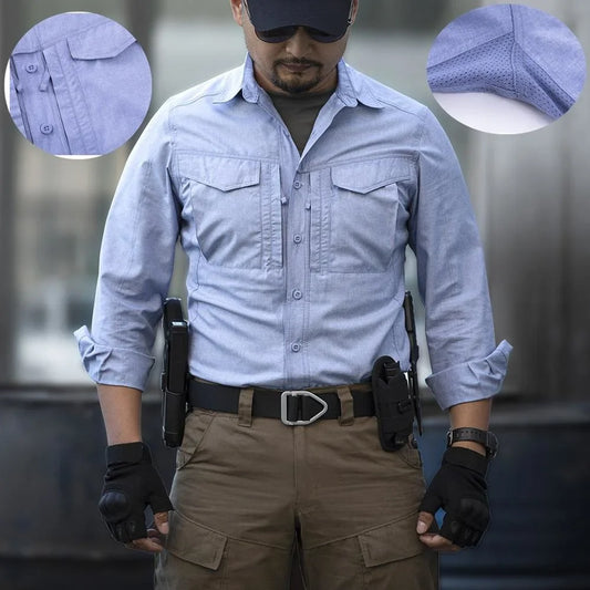 saferido Outdoor Hiking Tactical Shirt Quick Dry Skin Clothes Spring Summer Breathable Military Shirt Lapel Casual Business Shirts Tops