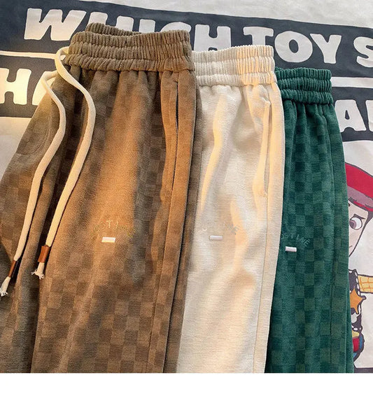 saferido Spring Autumn Plaid Printing Straight Pants Man Street Loose Casual Wide Leg Trousers Korean Style Motion Men's Clothing