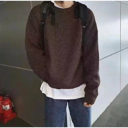 Solid Striped Sweater for Men Autumn Winter Casual O-neck Long Sleeve Pullovers Male Vintage All-match Knitted Jumpers Chic Tops