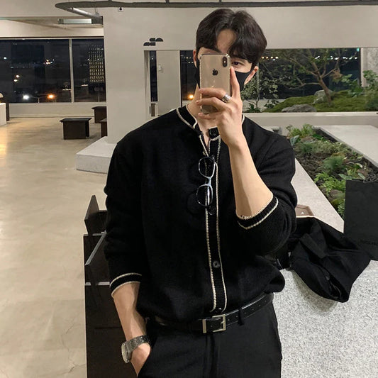 Men's  Luxury Knitted Cardigan Sweater Solid Color Long Sleeve Casual Streetwear Patchwork Button-down Vintage Knitwear