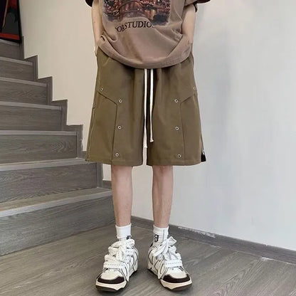 saferido Summer Elegant Fashion Harajuku Slim Fit Ropa Hombre Loose All Match Casual Shorts Solid Zipper Pockets Straight Cylinder Shorts