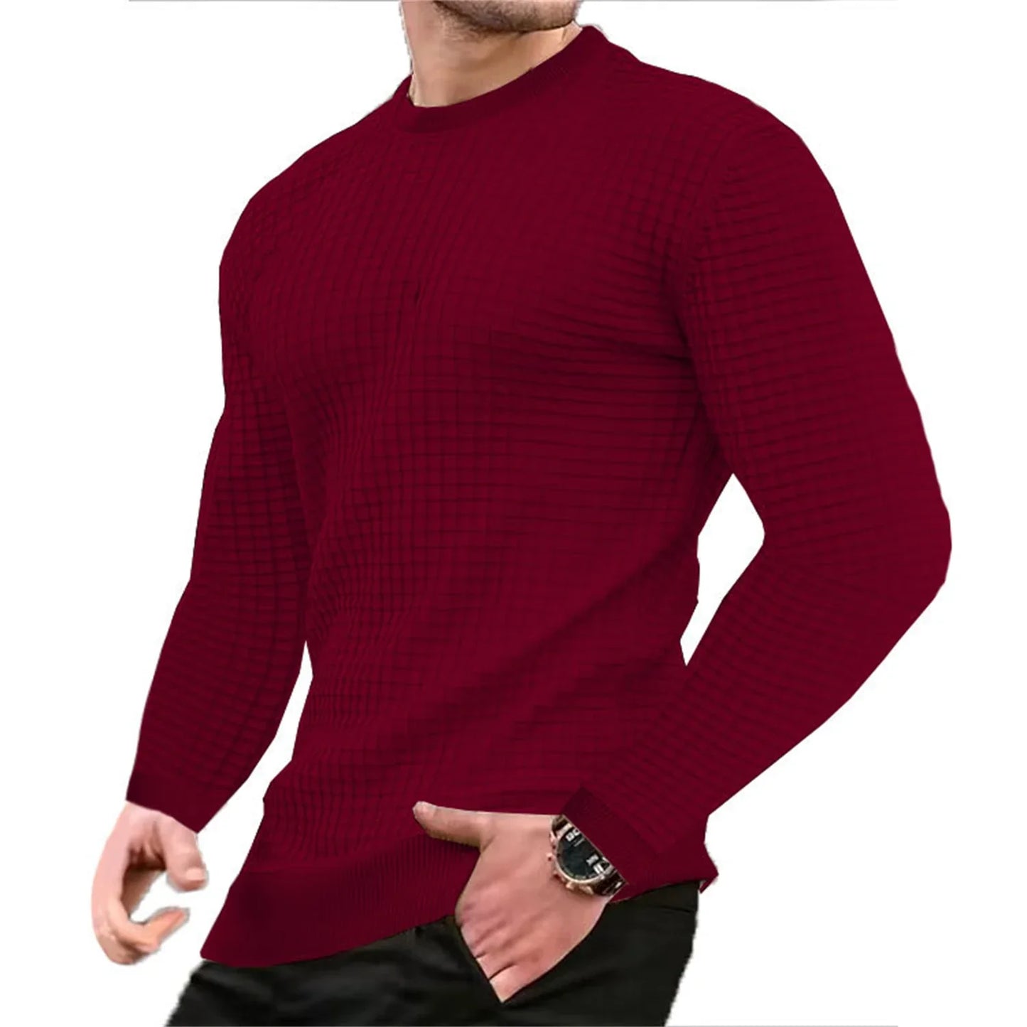 Men's coat fashion small check Waffle youth round neck jacquard check hoodie