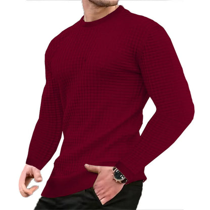 Men's coat fashion small check Waffle youth round neck jacquard check hoodie