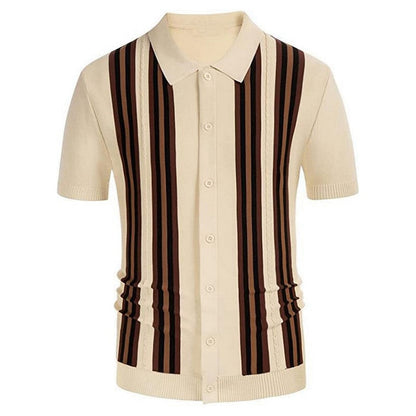 Men's Knit Striped Polo Shirt Casual Luxury Clothing Streetwear Suit Collar Button Down Breathable Vintage Summer M-3XL