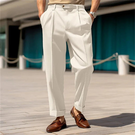 Fashion Casual Suit Pants For Men Mid Waist Button Straight Trousers Mens Spring Autumn Business Office Leisure Plain Color Pant