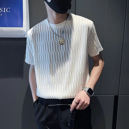 saferido British Style Men's Summer Casual Short Sleeve T-shirts/Male Slim Fit Plaid Loose Leisure T-shirt Plus Size S-4XL