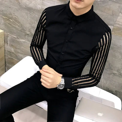 saferido Male Spring Hollow Out Shirt with Long Sleeves/Men's Slim Fit Lapel Business Shirt Brand Clothing Leisure Tops S-3XL