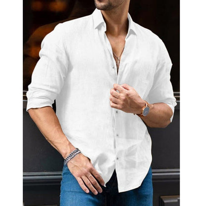Autumn Solid Men Shirt Baggy Long Sleeve Button Hawaiian 100% Cotton Linen Shirt For Men Blouse Camisa Masculina Streetwear