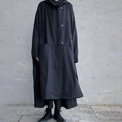saferido Dark British Style Long Hooded Zipper Windbreaker Streetwear Personality Temperament Versatile Oversized Coat 2024 Autumn Unisex