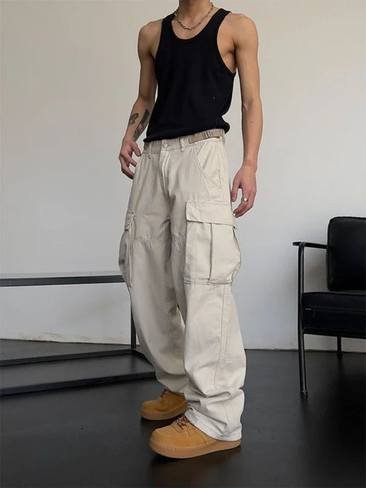 saferido Men's Cargo Pants White Stacked Wide Male Trousers Straight Aesthetic Loose Harajuku Luxury Big Size Fashion Korean Style Y2k