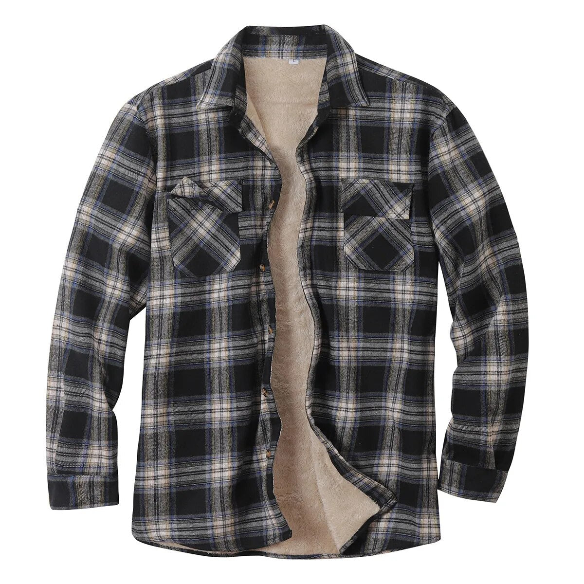 Casual camisas de hombre Winter Thick Plaid Shirts For Men Long Sleeve Sherpa Lined Shirt Fleece Jacket