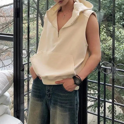 saferido Mens Clothing American Street Hooded Vest Coat Sleeveless T-Shirt 2024 Spring and Summer Casual Loose Vest Sweatshirt Unisex