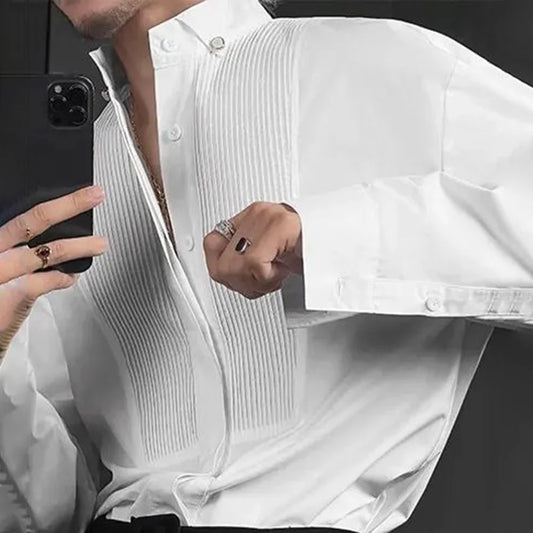saferido Mens Shirt Textured British Casual Shirt Spring Streetwear Office Elegant Business Commuting Long Sleeve Top Men'S Clothing 2024