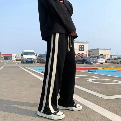saferido New Spring and Summer Fashion Hong Kong Style Split Wide Leg Casual Loose Fashion Brand Sports Straight Sleeve Men's Pants