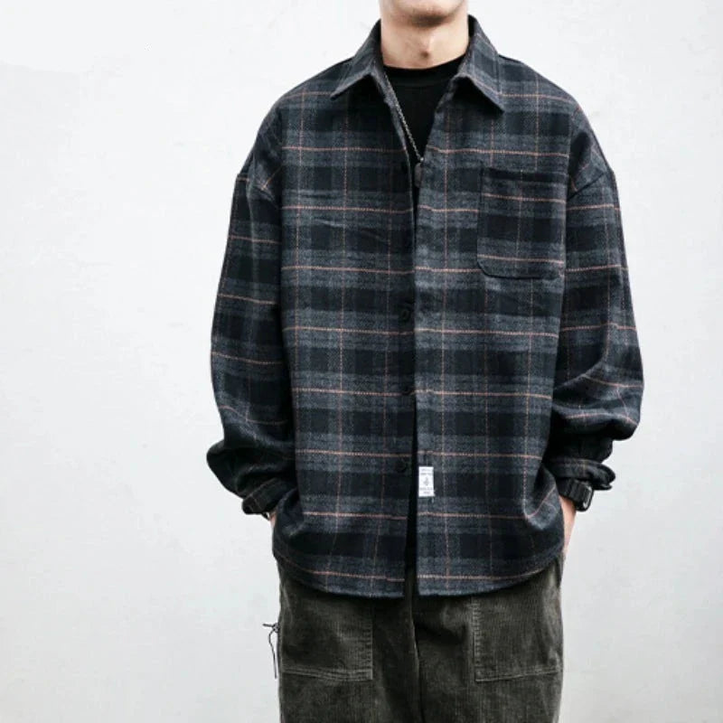 Shirts for Men Chic Long Sleeve Casual Spring Autumn Daily Streetwear All-match Japanese Style Plaid Retro Fashion Outerwear