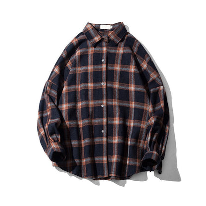 Flannel Harajuku Oversized Cotton Plaid Shirt  Korean Fashions Fleece Button Up Shirts Long Sleeve Vintage Blouses