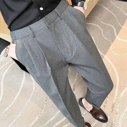 saferido Men High Quality Black Gray Dress Suit Pant Spring Man Pants Korean Slim Fit Men Casual Ankle Length Pants Streetwear 36