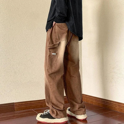saferido Trousers Cargo Straight Male Cowboy Pants Brown Jeans for Men 2024 Korean Autumn Trend Cotton New in Style Y 2k Vintage Regular