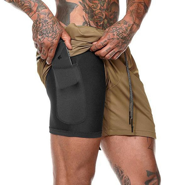 Gyms Fitness Shorts Men Summer Sportswear 2 In 1 Double-deck Compression Shorts Male Tracksuits Track Joggers Short Pants