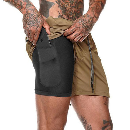 Gyms Fitness Shorts Men Summer Sportswear 2 In 1 Double-deck Compression Shorts Male Tracksuits Track Joggers Short Pants