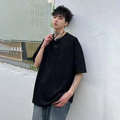 saferido Brand Suede Short Sleeve T-shirts Man 2024 Spring Spring New Baggy Embroidery O Neck T Shirt Man Fashion Male Clothes