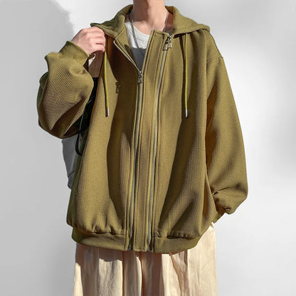 saferido Spring Autumn Youthful Vitality Hooded Hoodies Men Solid Loose Cardigan Sweatshirt Coat Fashion Couple Casual Hoodies Streetwear