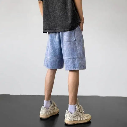 saferido Streetwear Washable Old Shorts Men's Fashion Brand Loose Summer American Casual Sports 5/4 Pants Large