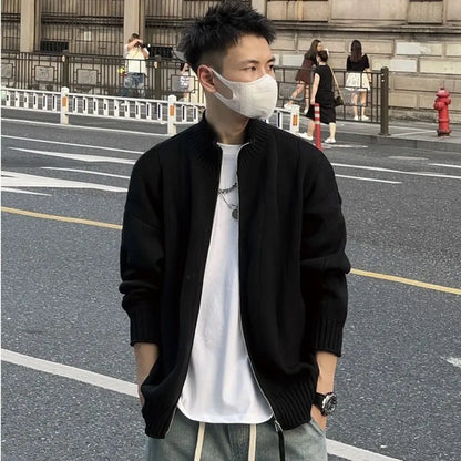 saferido Autumn KPOP Fashion Style Harajuku Slim Fit Outerwear Loose Casual All Match Knitwear Cardigan Solid Zipper Long Sleeve Sweaters