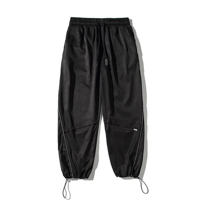 saferido Reflective Striped Sweatpants Men's Spring Autumn Oversize Beam Feet Solid Stitching Casual Pants Sports Trend Classic Trousers